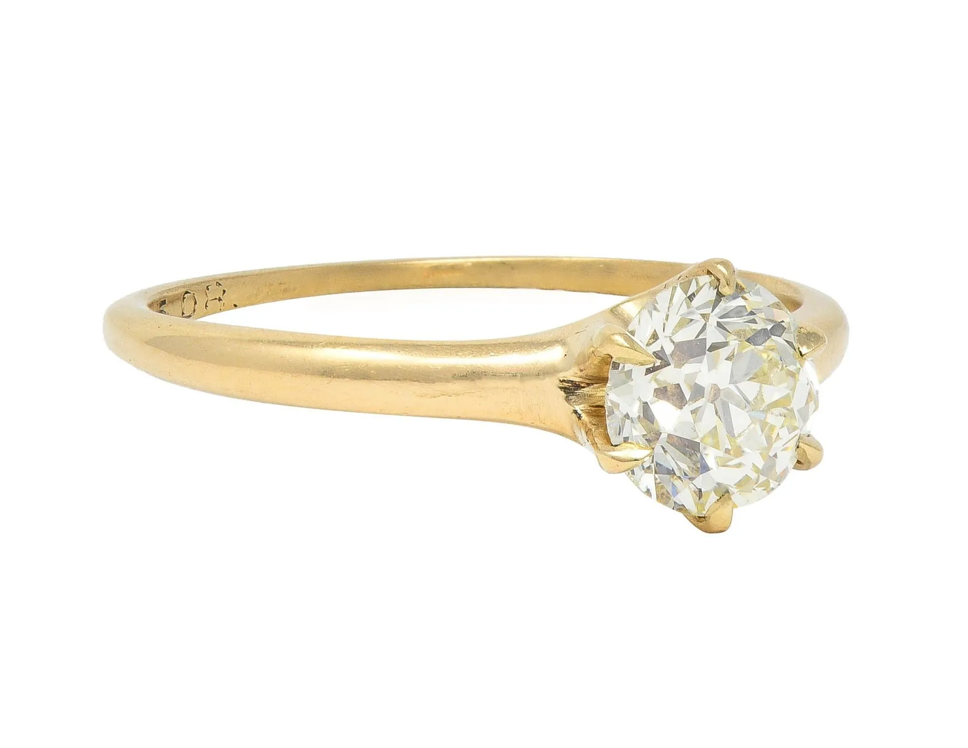 1.00 CTW Old European Cut Antique Diamond 14 Karat Yellow Gold Solitaire Engagement Ring