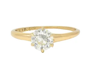 1.00 CTW Old European Cut Antique Diamond 14 Karat Yellow Gold Solitaire Engagement Ring
