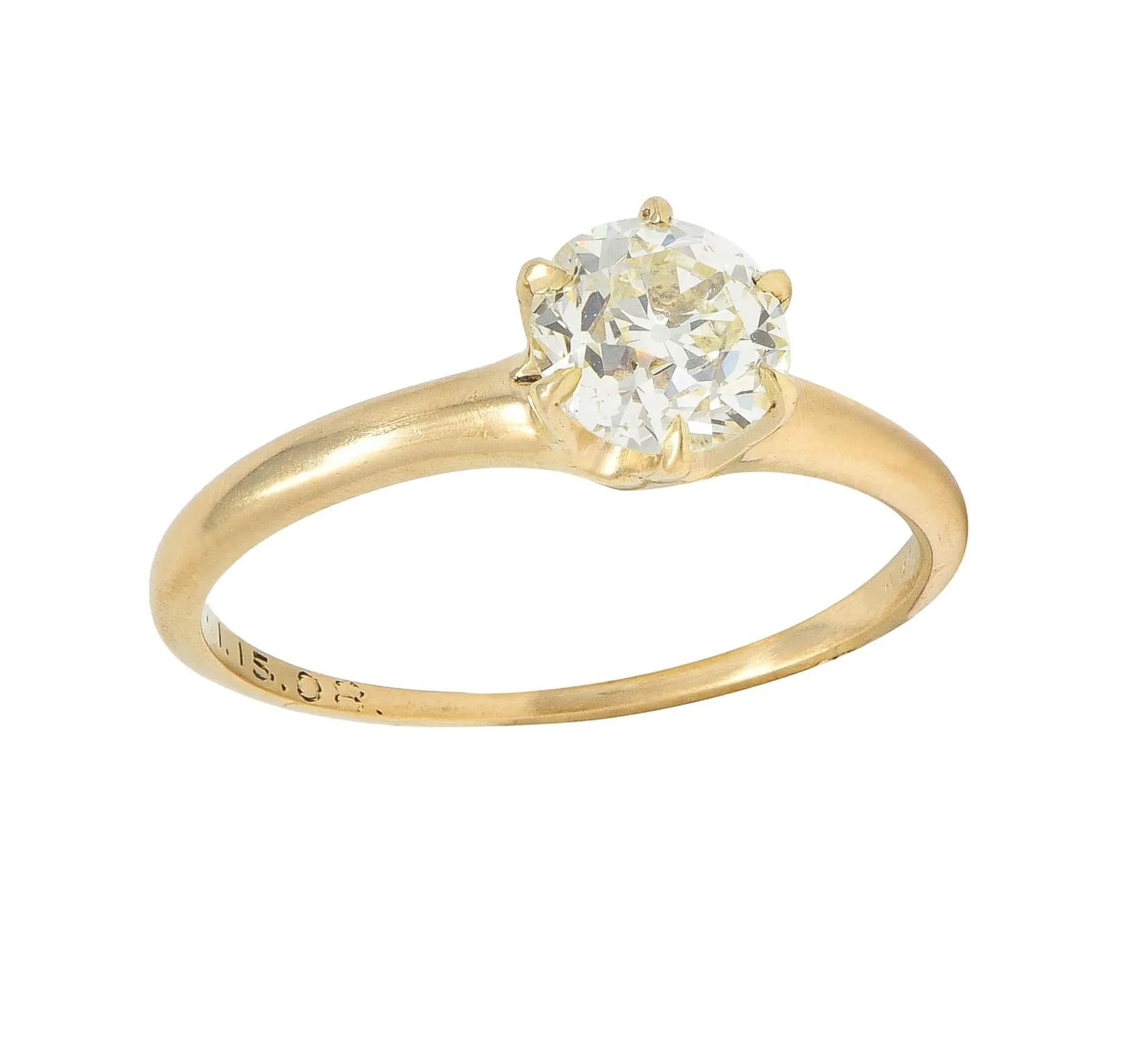 1.00 CTW Old European Cut Antique Diamond 14 Karat Yellow Gold Solitaire Engagement Ring