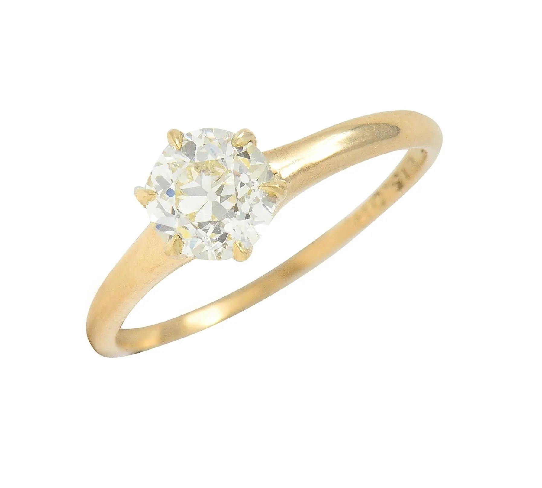 1.00 CTW Old European Cut Antique Diamond 14 Karat Yellow Gold Solitaire Engagement Ring
