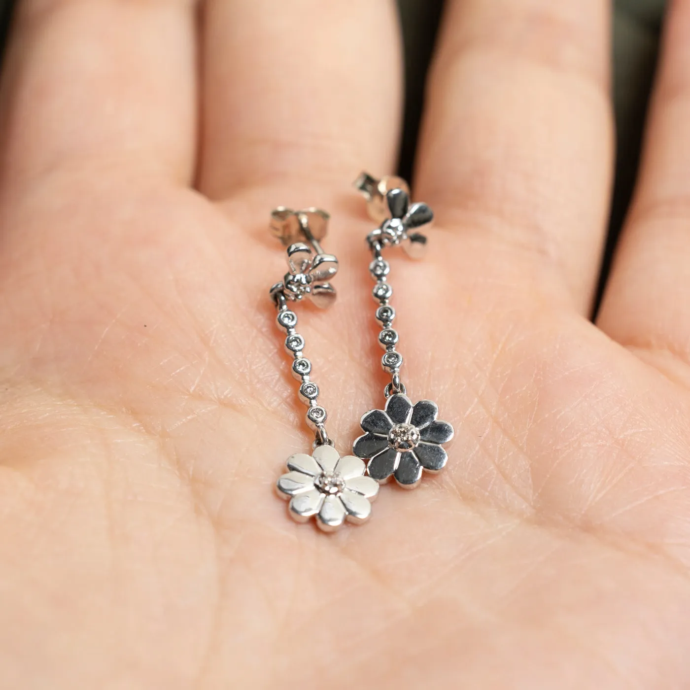 10K Diamond Floral Drop Earrings | 0.02ctw