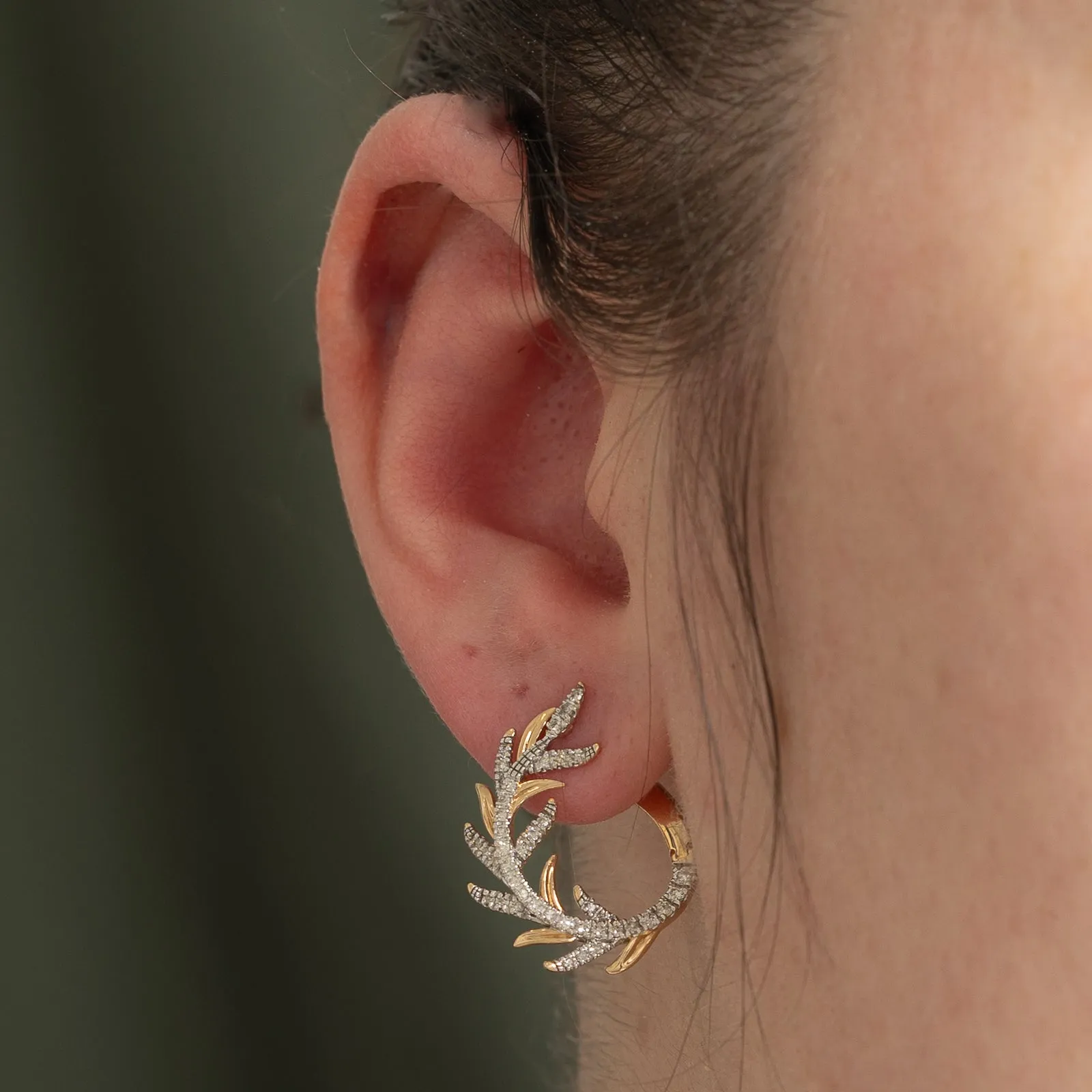 10K Diamond Vine Hoop Earrings | 0.47ctw