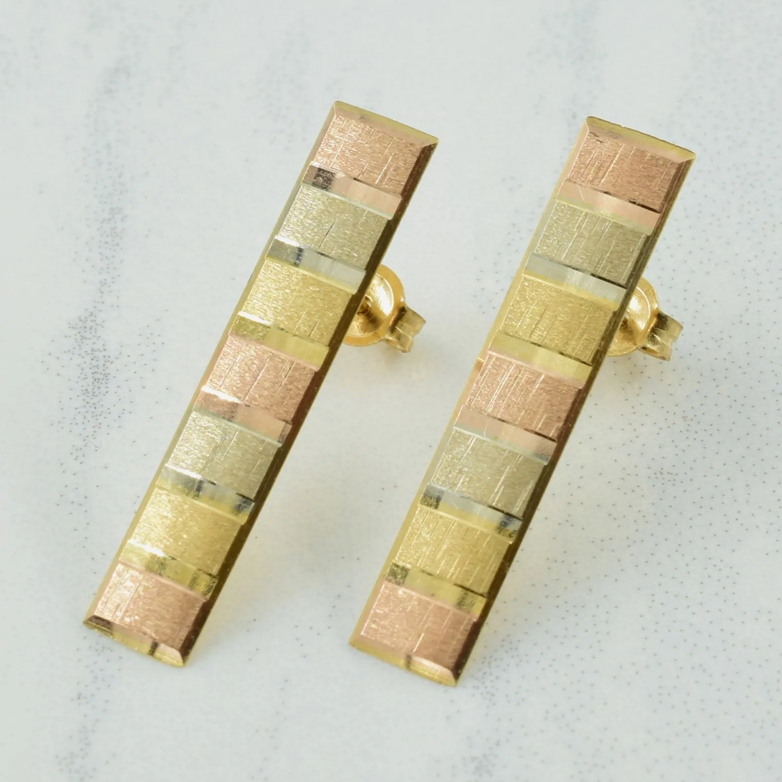 10k Tri Tone Drop Stud Earrings