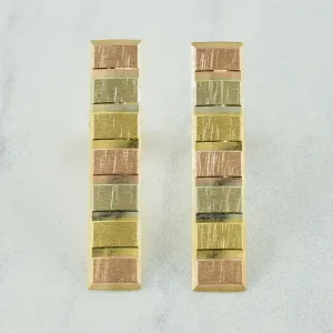 10k Tri Tone Drop Stud Earrings
