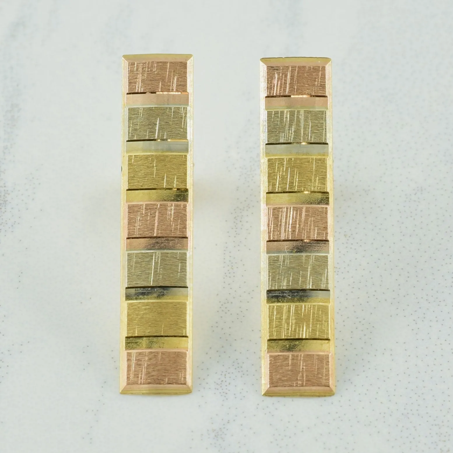 10k Tri Tone Drop Stud Earrings