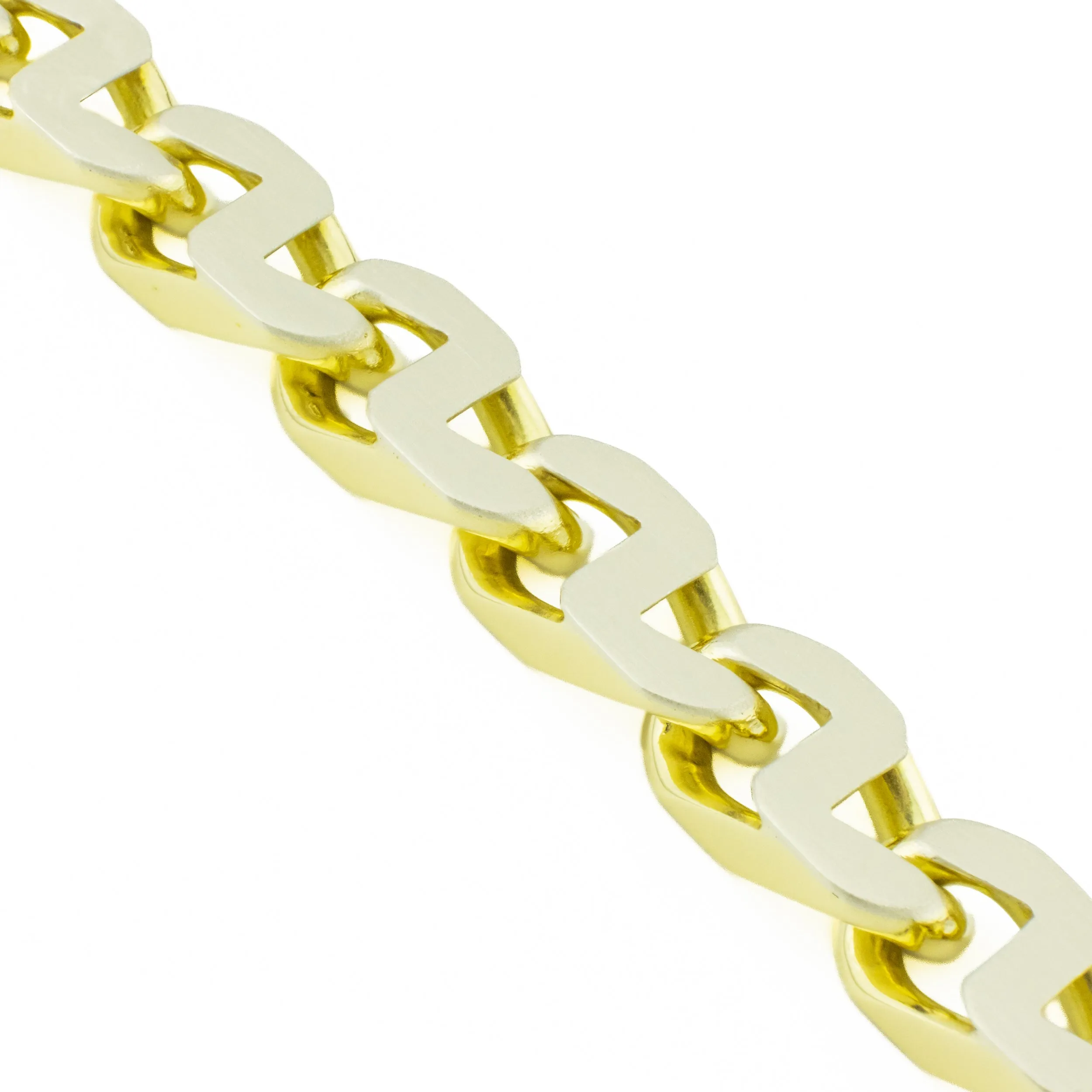 12mm Wide Fancy Curb Chain Link 8.5" Bracelet in 18K Two-Tone Gold - 109.4 Grams