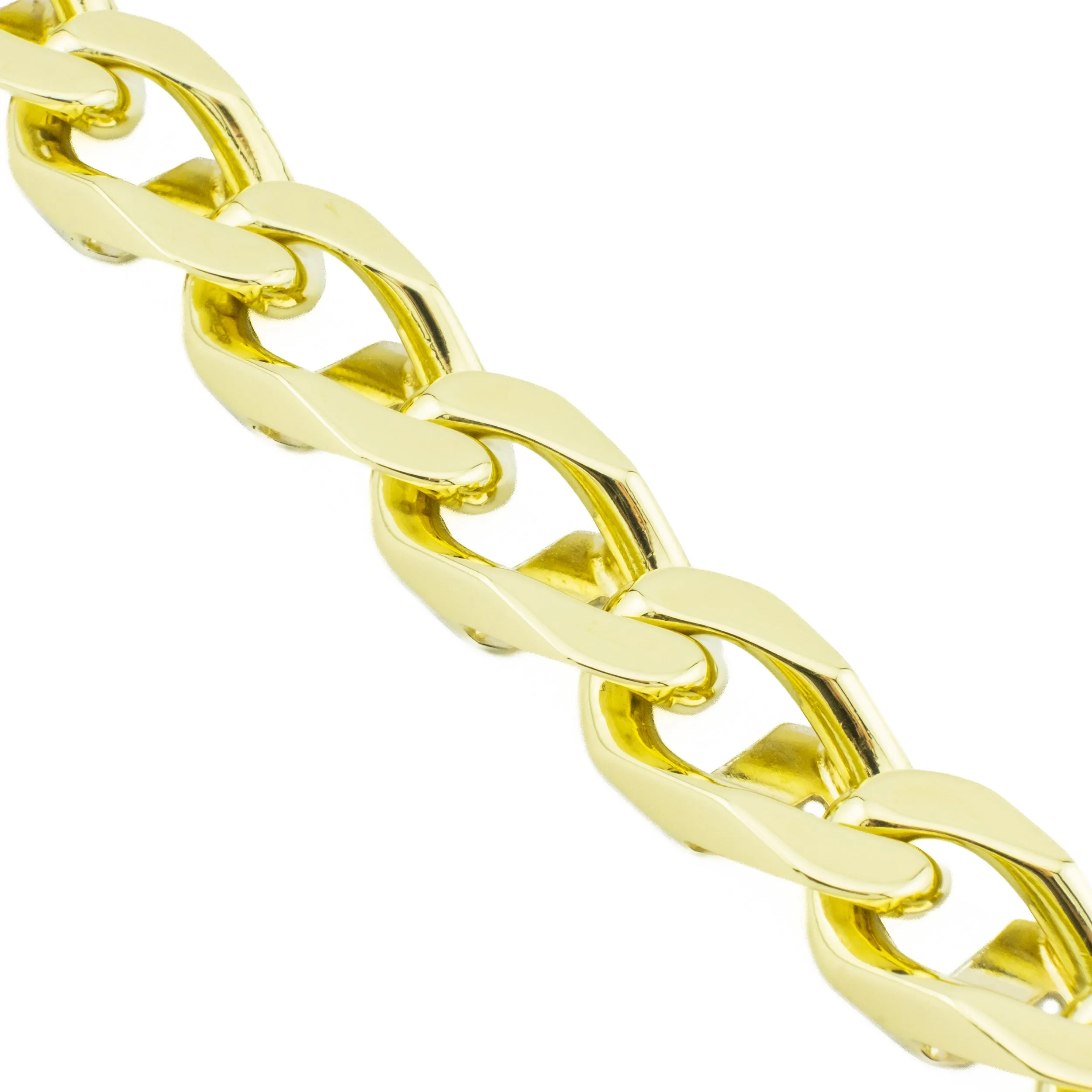 12mm Wide Fancy Curb Chain Link 8.5" Bracelet in 18K Two-Tone Gold - 109.4 Grams