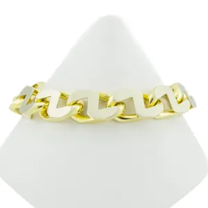 12mm Wide Fancy Curb Chain Link 8.5" Bracelet in 18K Two-Tone Gold - 109.4 Grams