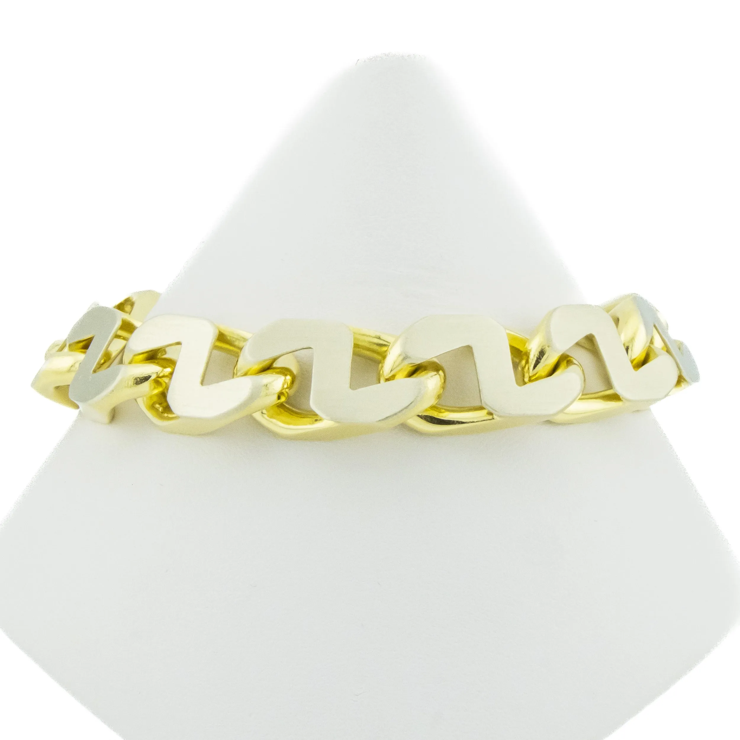 12mm Wide Fancy Curb Chain Link 8.5" Bracelet in 18K Two-Tone Gold - 109.4 Grams