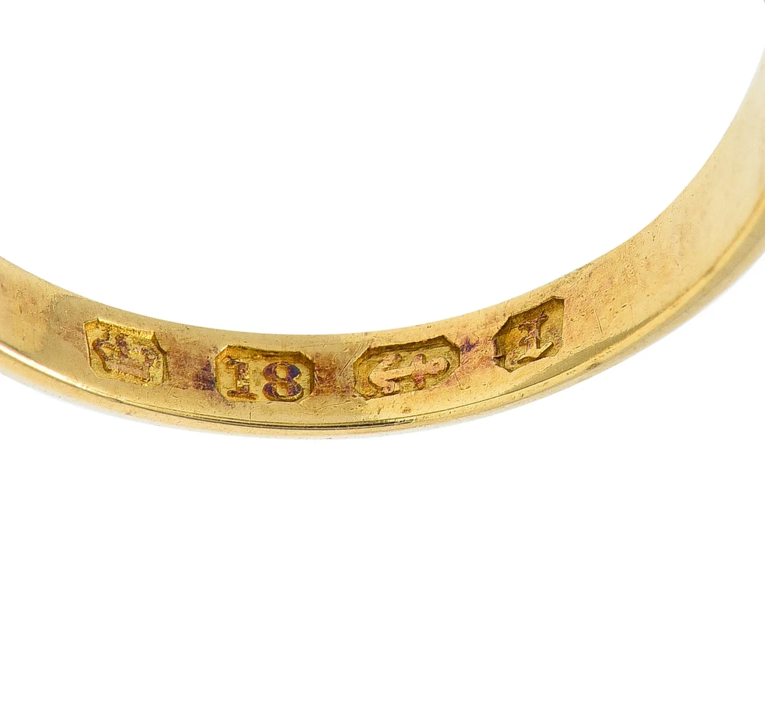 1835 Victorian 1.02 CTW Old Mine Cut Diamond Sapphire 18 Karat Yellow Gold Scrolling Belcher Set Antique Band Ring