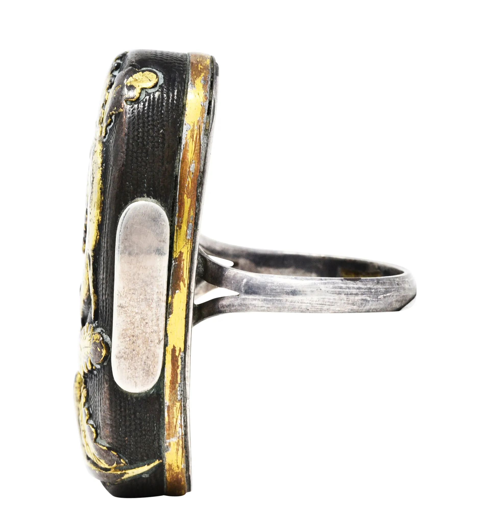 1860's Victorian Shakudo Silver 10 Karat Mixed Metal Ginseng Root Ring