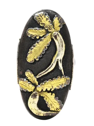 1860's Victorian Shakudo Silver 10 Karat Mixed Metal Ginseng Root Ring
