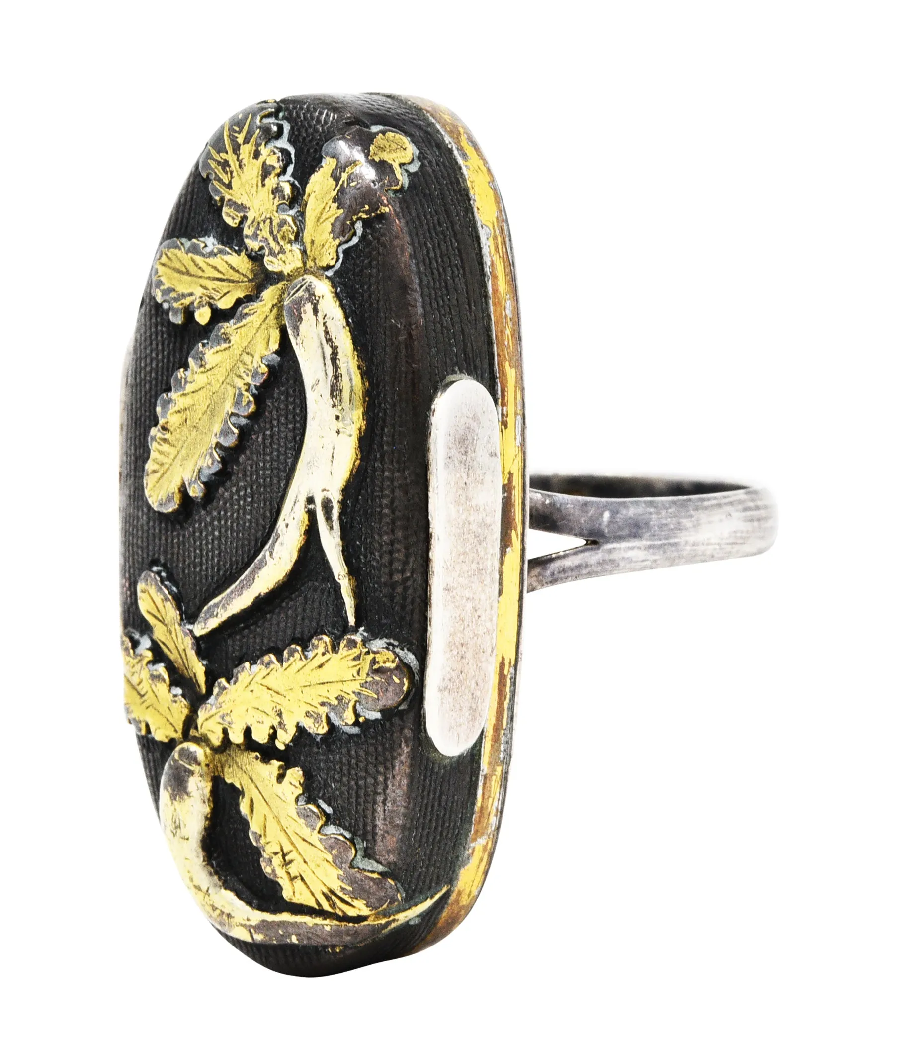 1860's Victorian Shakudo Silver 10 Karat Mixed Metal Ginseng Root Ring