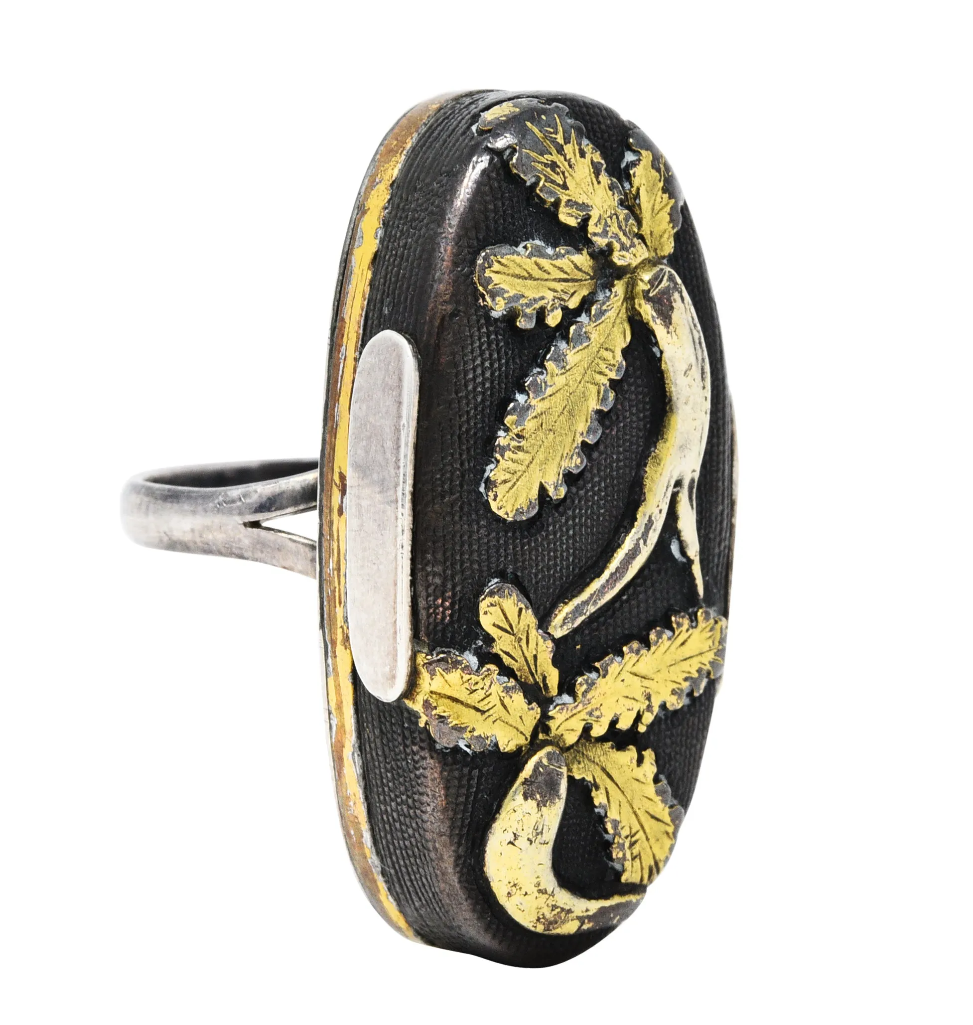 1860's Victorian Shakudo Silver 10 Karat Mixed Metal Ginseng Root Ring