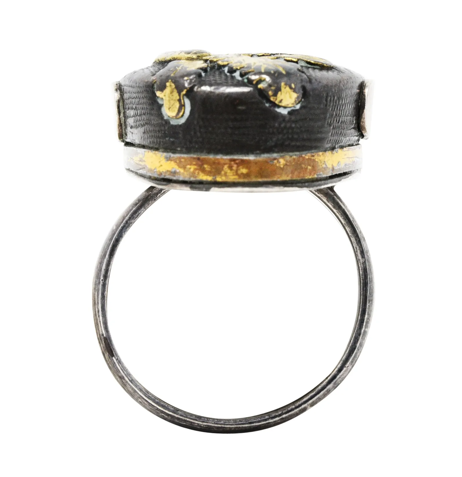 1860's Victorian Shakudo Silver 10 Karat Mixed Metal Ginseng Root Ring