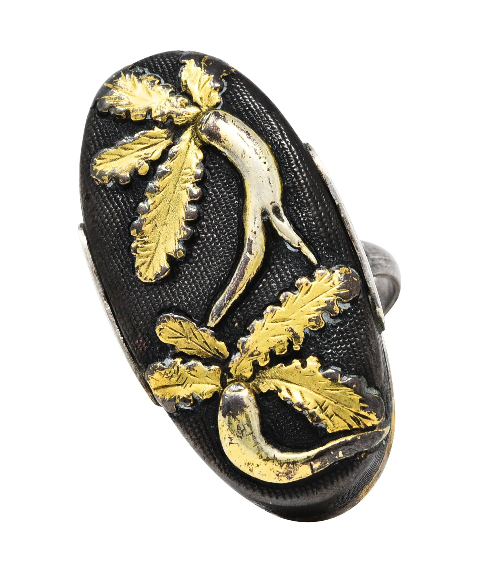 1860's Victorian Shakudo Silver 10 Karat Mixed Metal Ginseng Root Ring