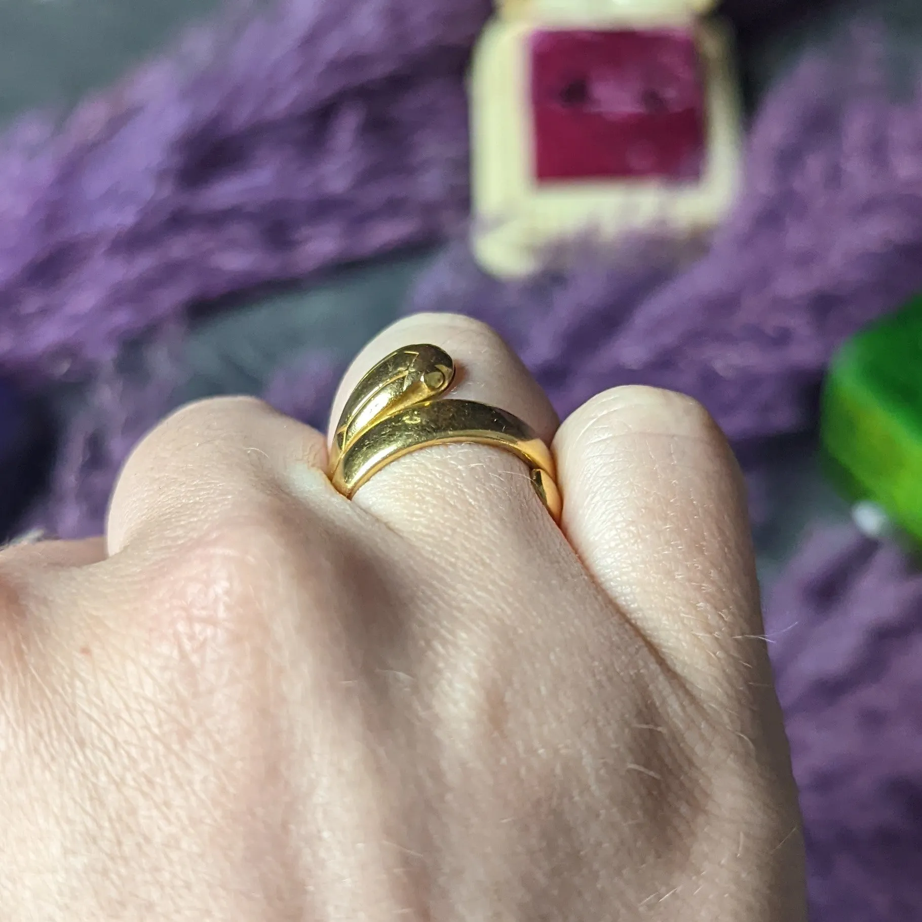 1870's Victorian 18 Karat Yellow Gold Snake Band Antique Ring