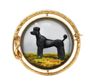 1880's Victorian Reverse Carved Rock Crystal 14 Karat Gold Poodle Brooch