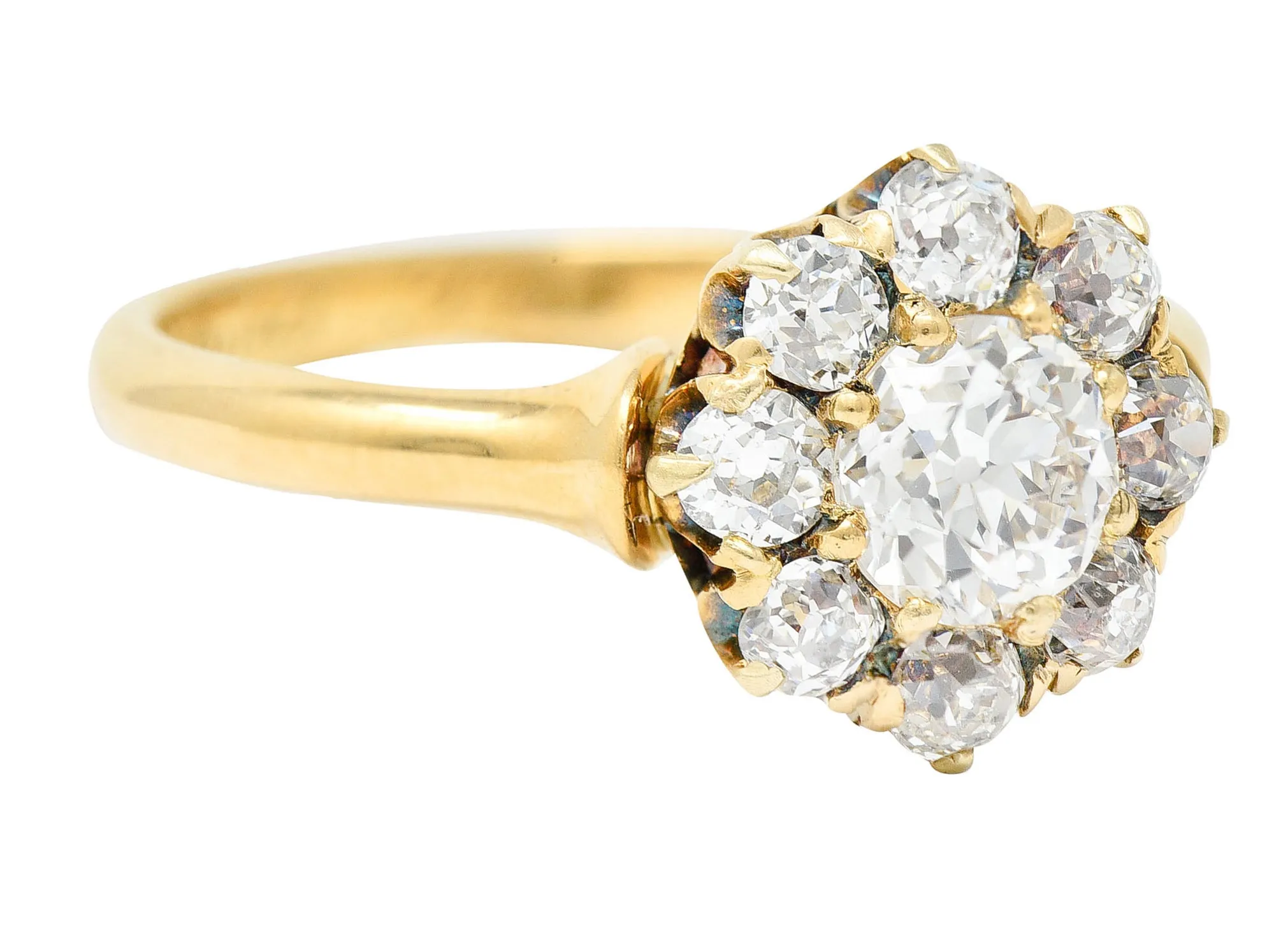 1892 Victorian 1.25 CTW Diamond 18 Karat Gold Cluster Ring GIA