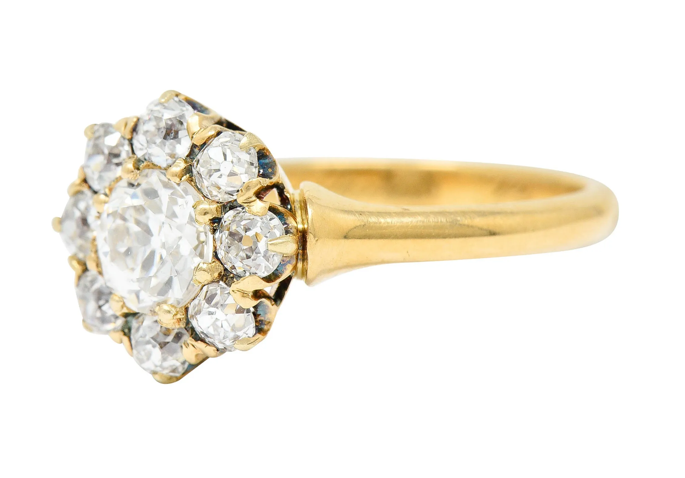 1892 Victorian 1.25 CTW Diamond 18 Karat Gold Cluster Ring GIA
