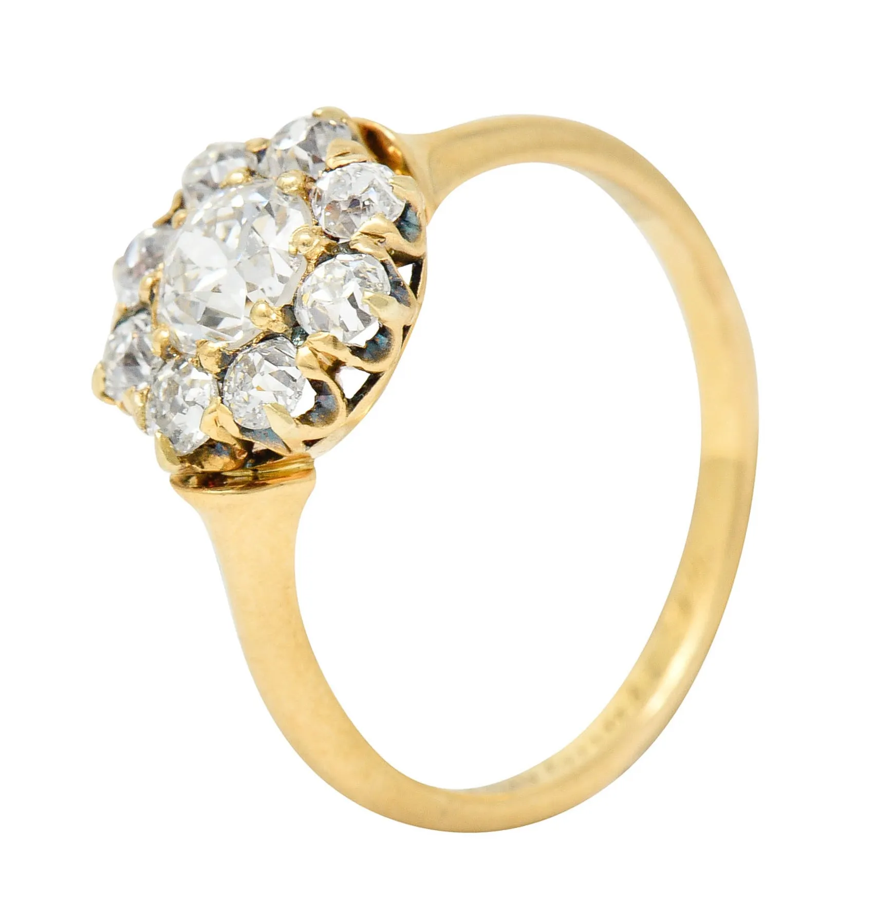 1892 Victorian 1.25 CTW Diamond 18 Karat Gold Cluster Ring GIA