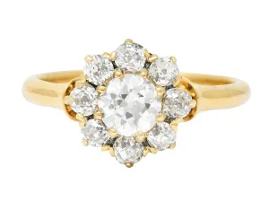 1892 Victorian 1.25 CTW Diamond 18 Karat Gold Cluster Ring GIA