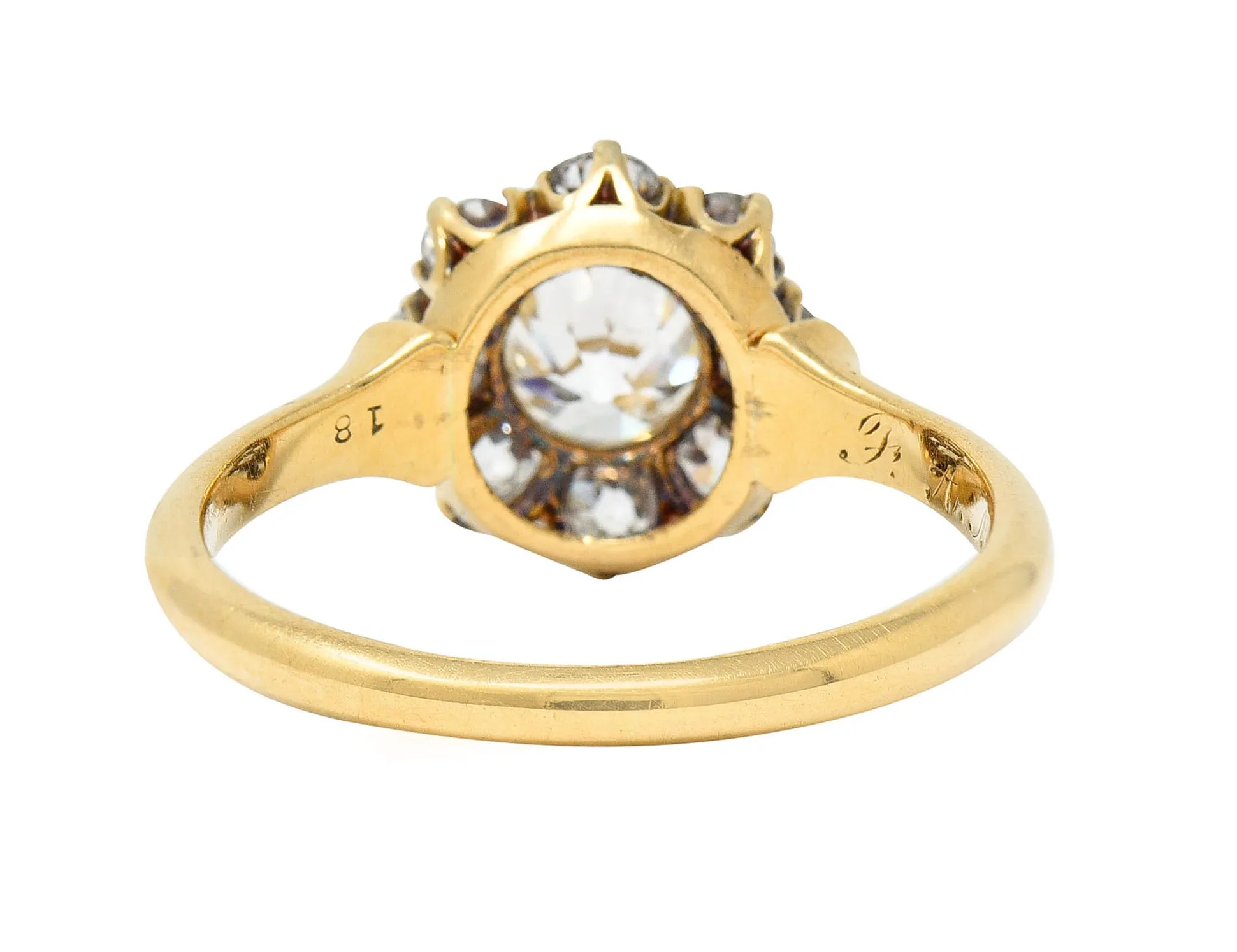 1892 Victorian 1.25 CTW Diamond 18 Karat Gold Cluster Ring GIA