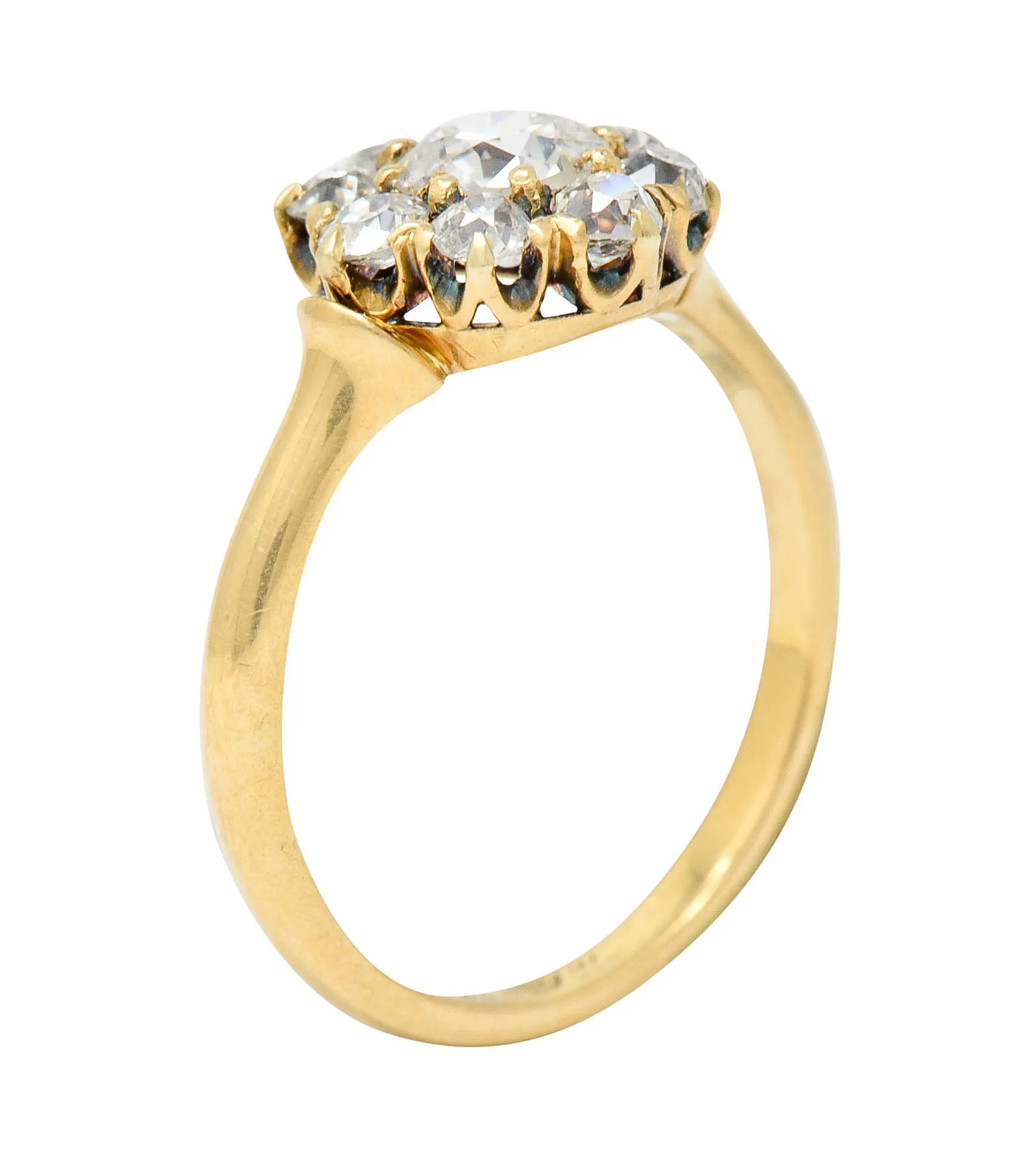 1892 Victorian 1.25 CTW Diamond 18 Karat Gold Cluster Ring GIA