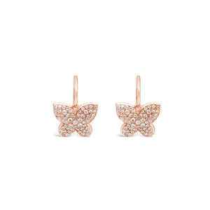 18CT ROSE GOLD DIAMOND BUTTERFLY DROP EARRINGS