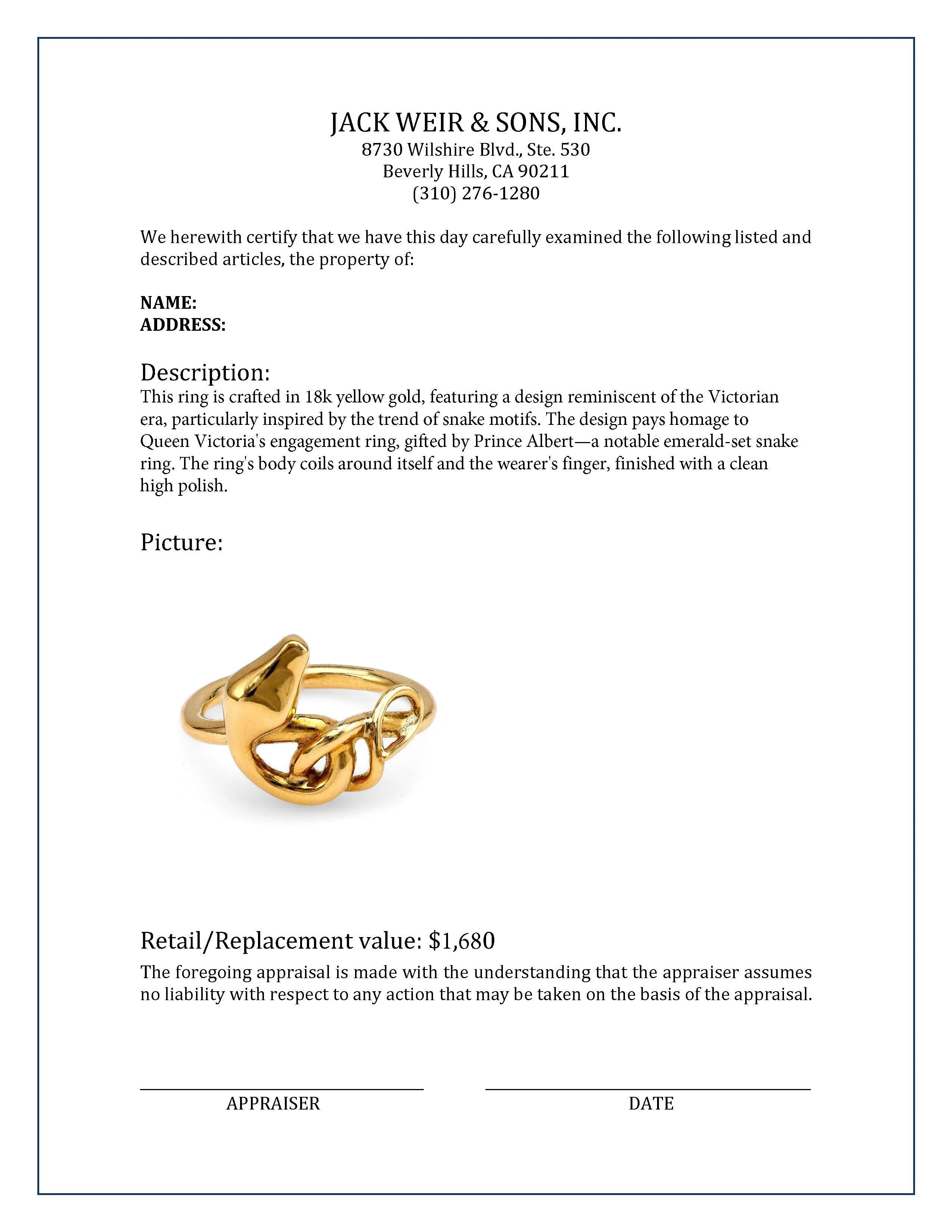 18k Yellow Gold Snake Ring
