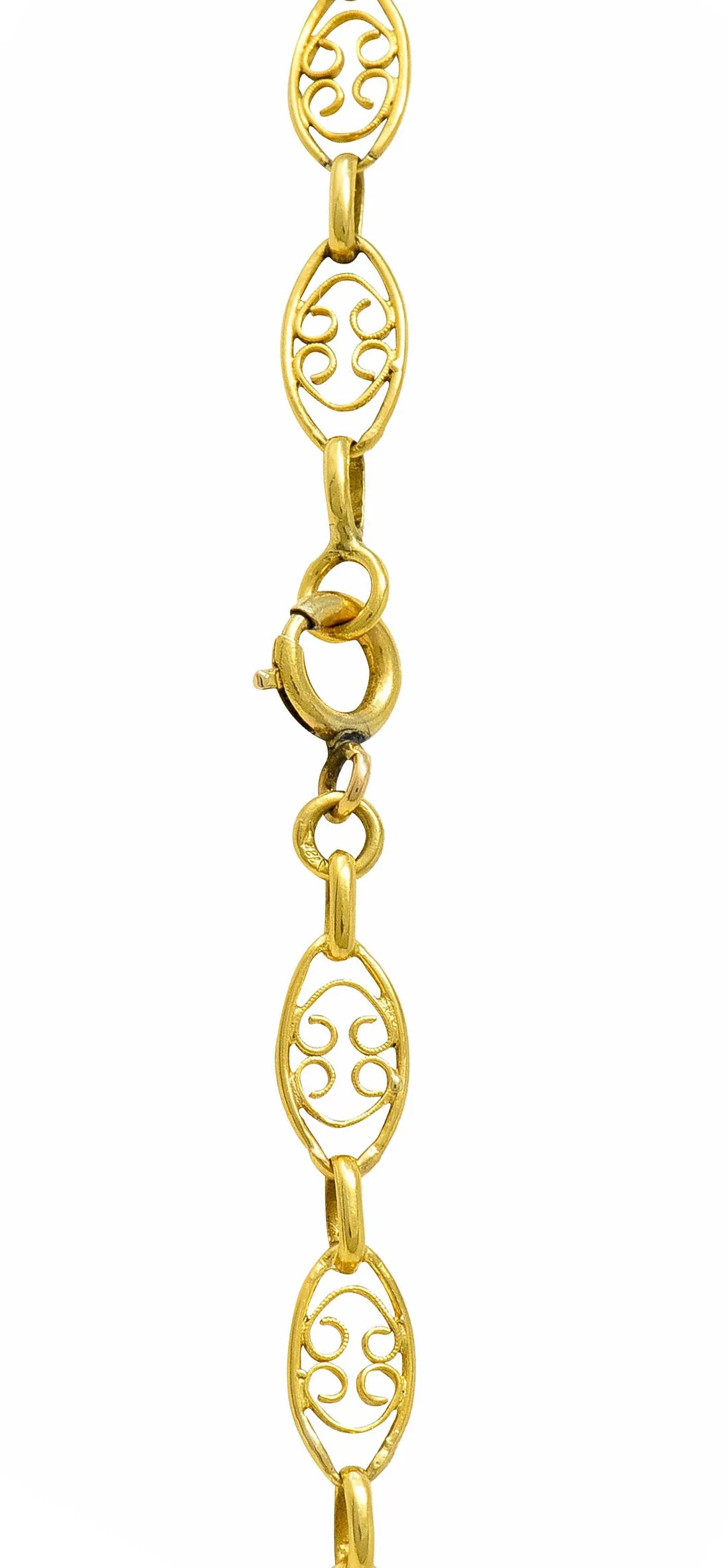 1900 Victorian 18 Karat Gold 24 Inch Scrolled Navette Chain Link Necklace