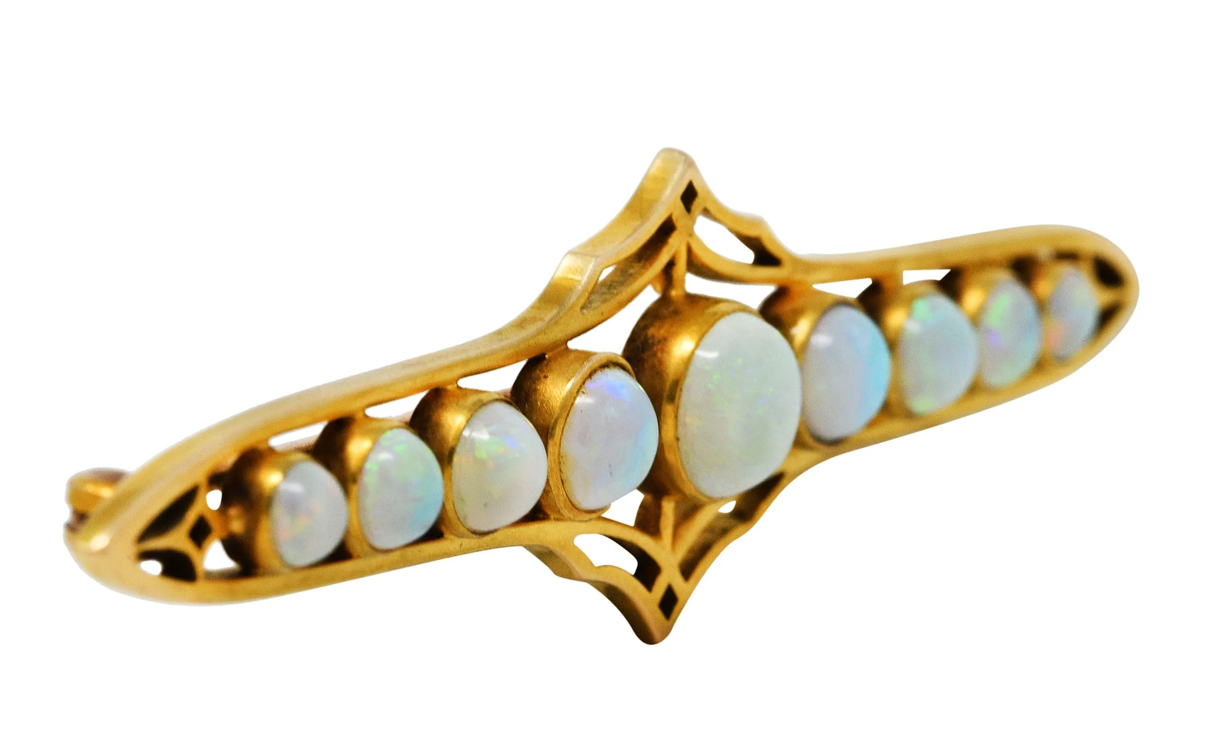 1900 Victorian Opal Cabochon 14 Karat Gold Bar Brooch