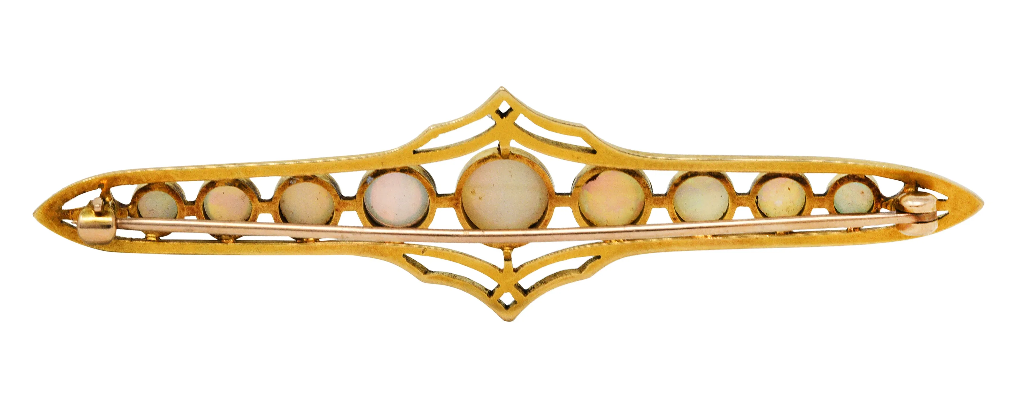 1900 Victorian Opal Cabochon 14 Karat Gold Bar Brooch