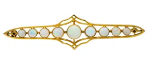 1900 Victorian Opal Cabochon 14 Karat Gold Bar Brooch