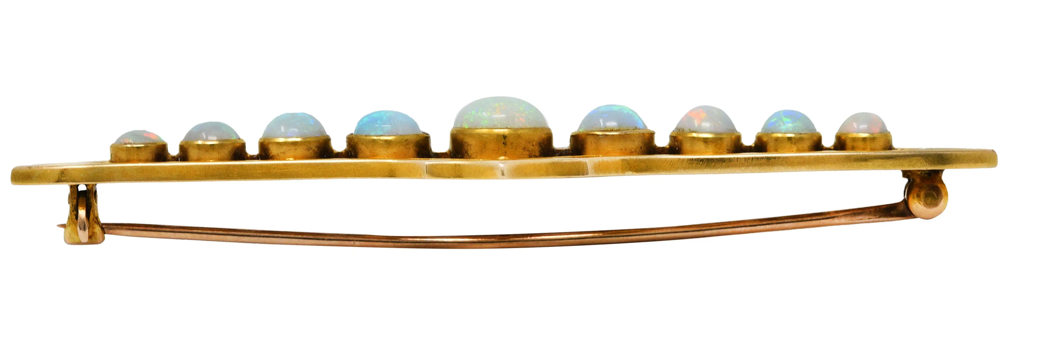 1900 Victorian Opal Cabochon 14 Karat Gold Bar Brooch