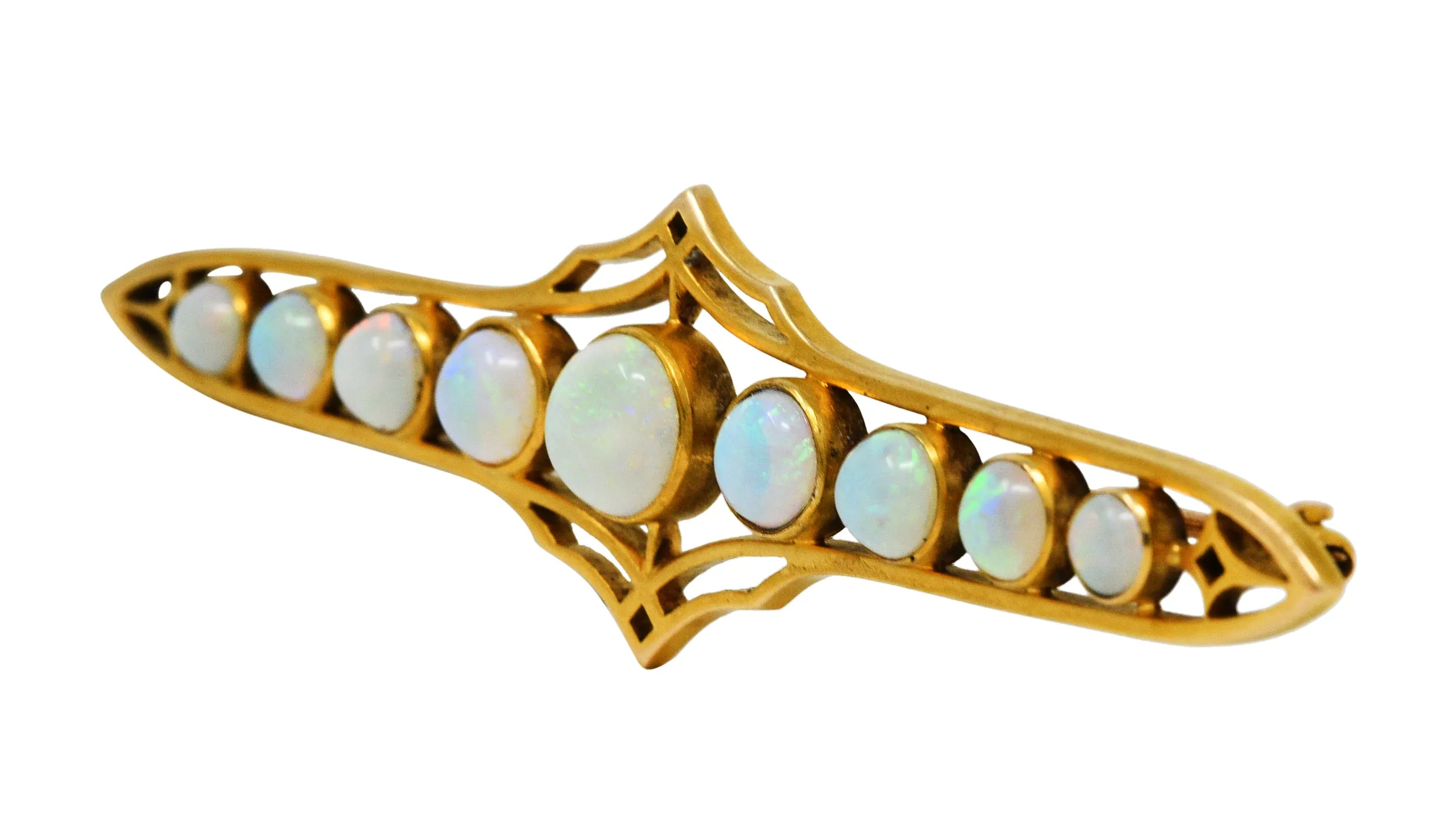 1900 Victorian Opal Cabochon 14 Karat Gold Bar Brooch