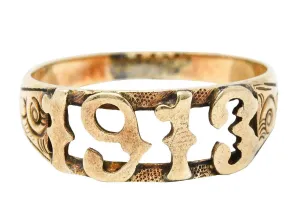 1913 Antique 14 Karat Yellow Gold Unisex Date Ring