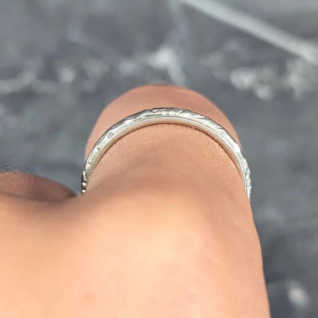 1932 Art Deco 19 Karat White Gold Floral Orange Blossom Wedding Band Ring