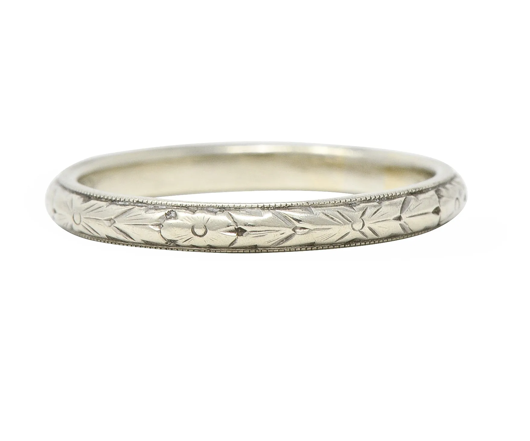 1932 Art Deco 19 Karat White Gold Floral Orange Blossom Wedding Band Ring