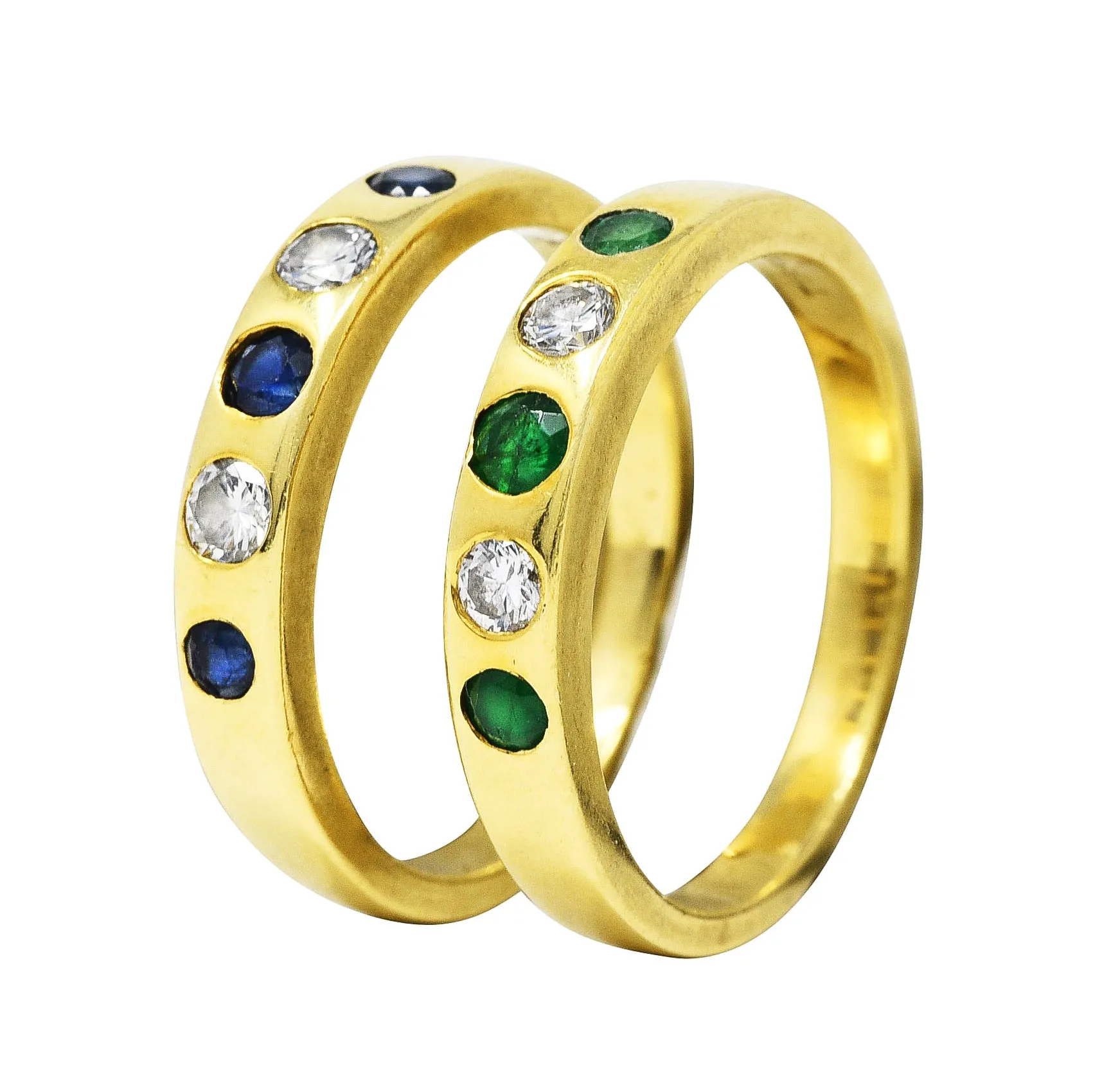 1960's Tiffany & Co. 0.67 CTW Emerald Sapphire Diamond 18 Karat Gold Stacking Band Ring Set