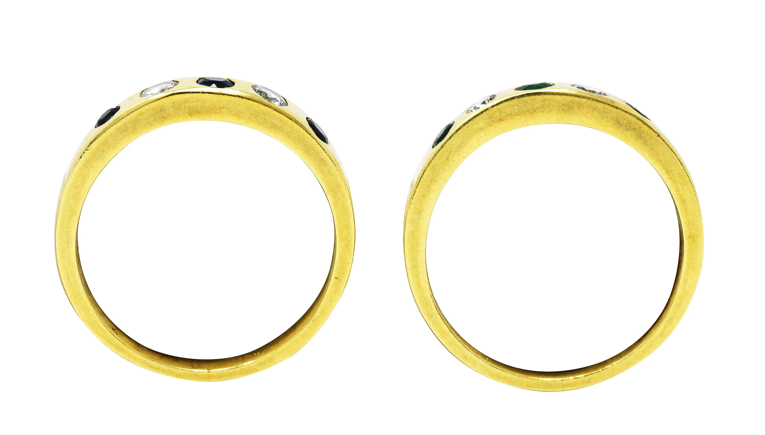 1960's Tiffany & Co. 0.67 CTW Emerald Sapphire Diamond 18 Karat Gold Stacking Band Ring Set