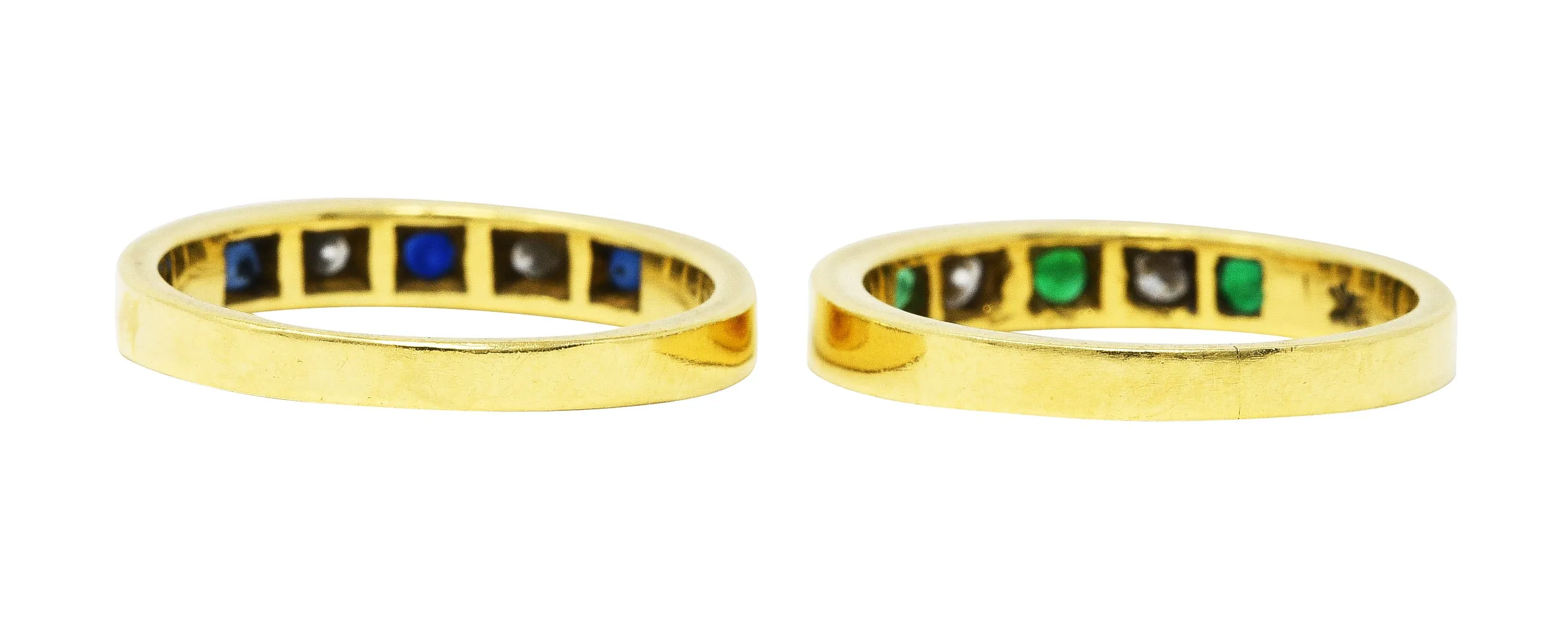 1960's Tiffany & Co. 0.67 CTW Emerald Sapphire Diamond 18 Karat Gold Stacking Band Ring Set