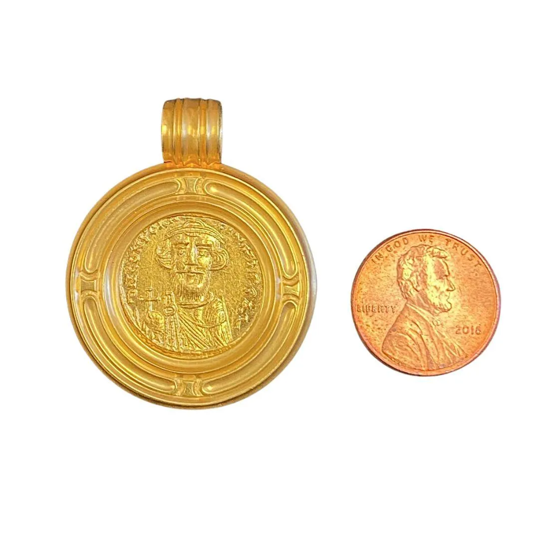 22K Gold Antique Byzantine Constantinople II Coin Bezel Pendant