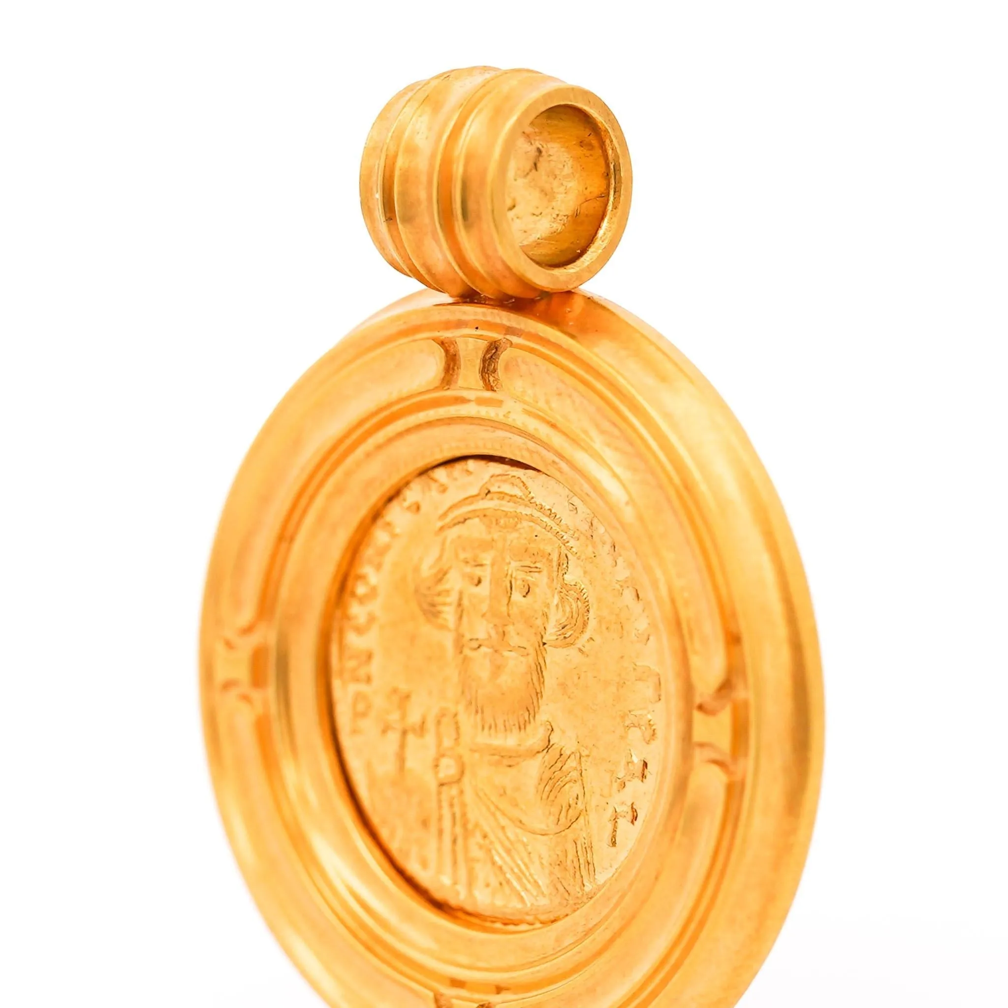 22K Gold Antique Byzantine Constantinople II Coin Bezel Pendant
