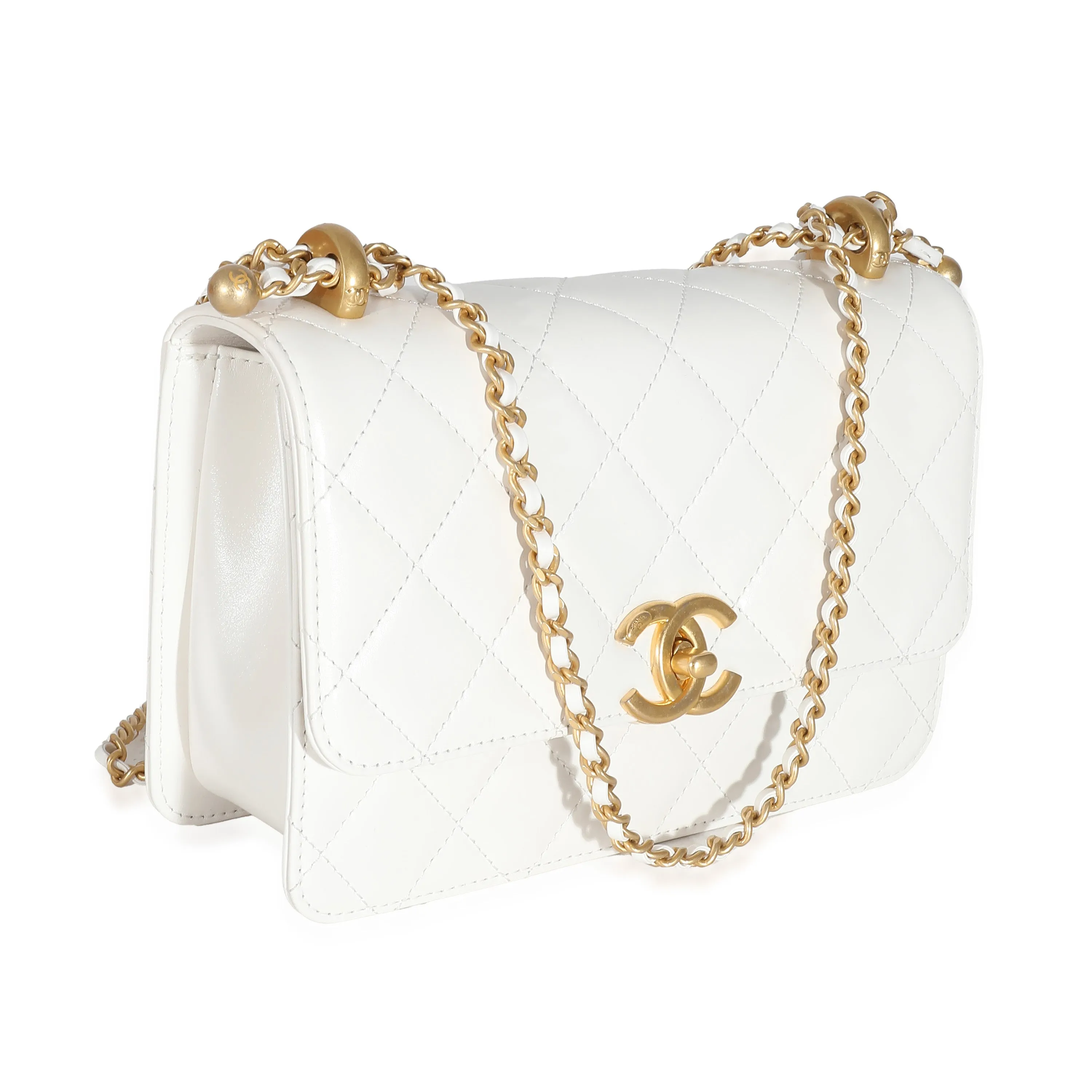 24C White Quilted Calfskin Mini Perfect Fit Flap Bag