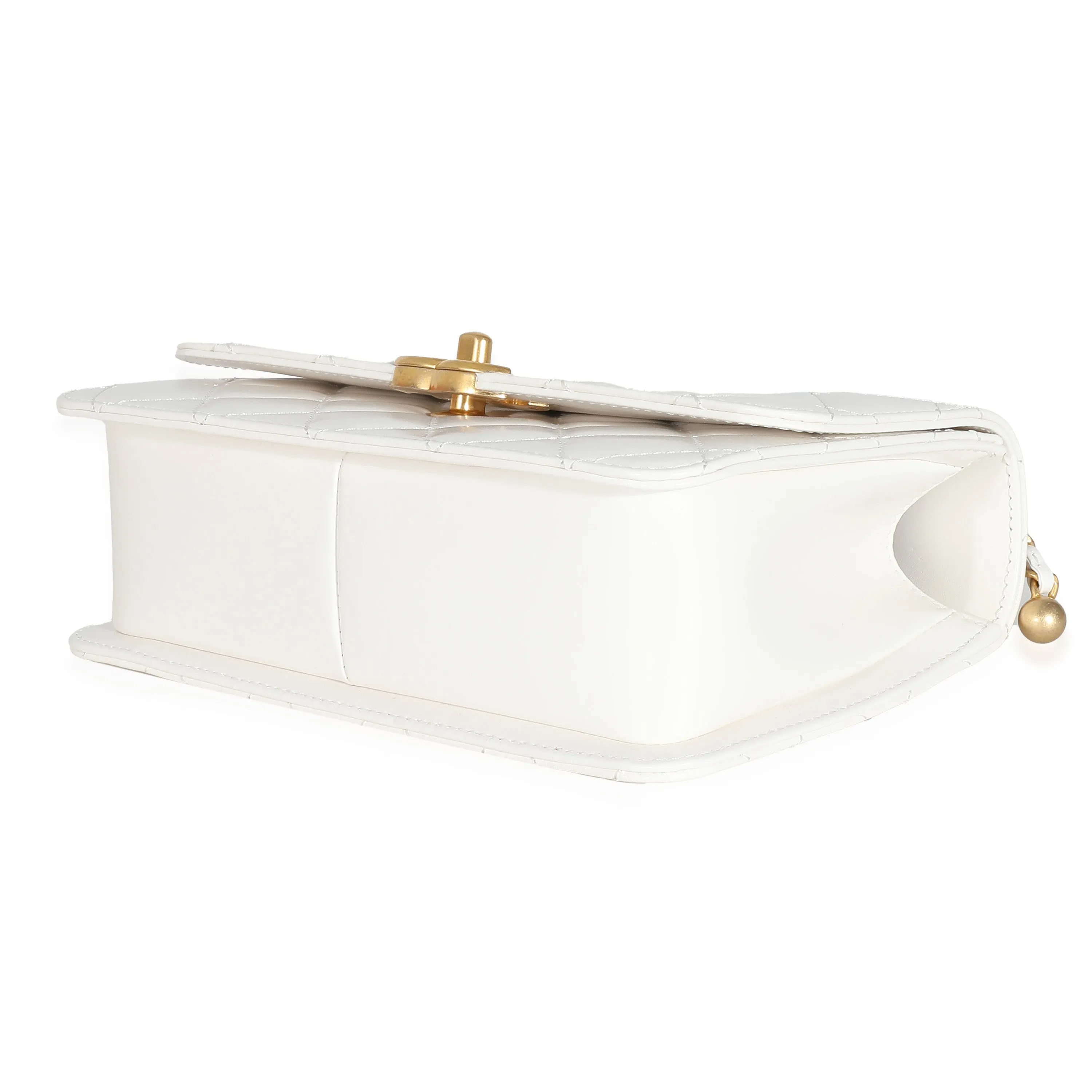 24C White Quilted Calfskin Mini Perfect Fit Flap Bag