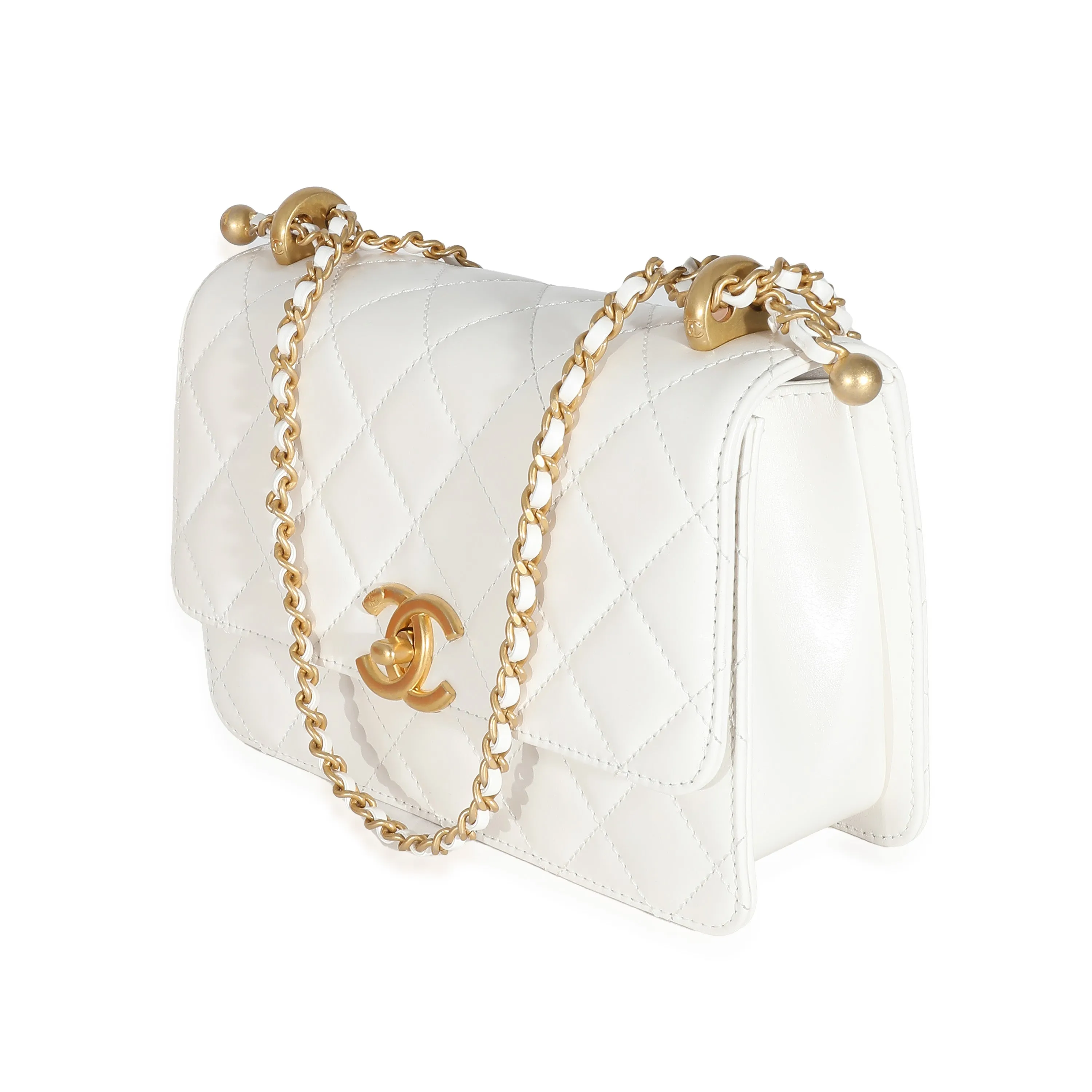 24C White Quilted Calfskin Mini Perfect Fit Flap Bag