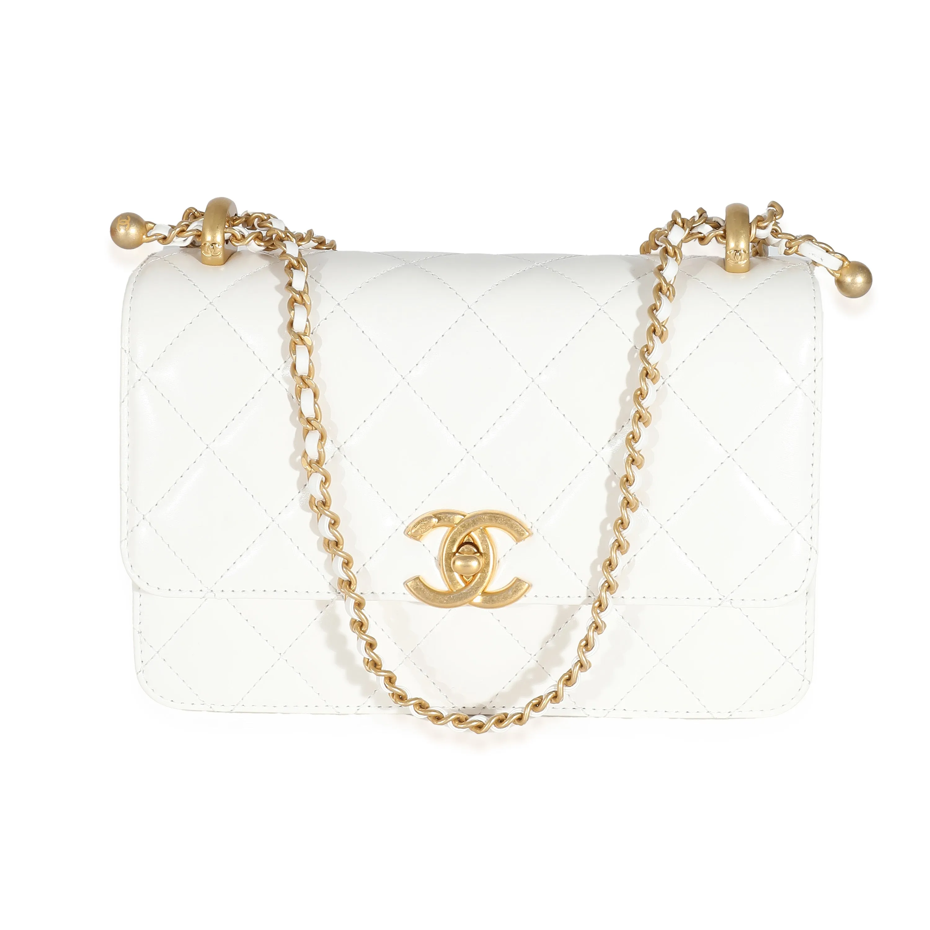 24C White Quilted Calfskin Mini Perfect Fit Flap Bag