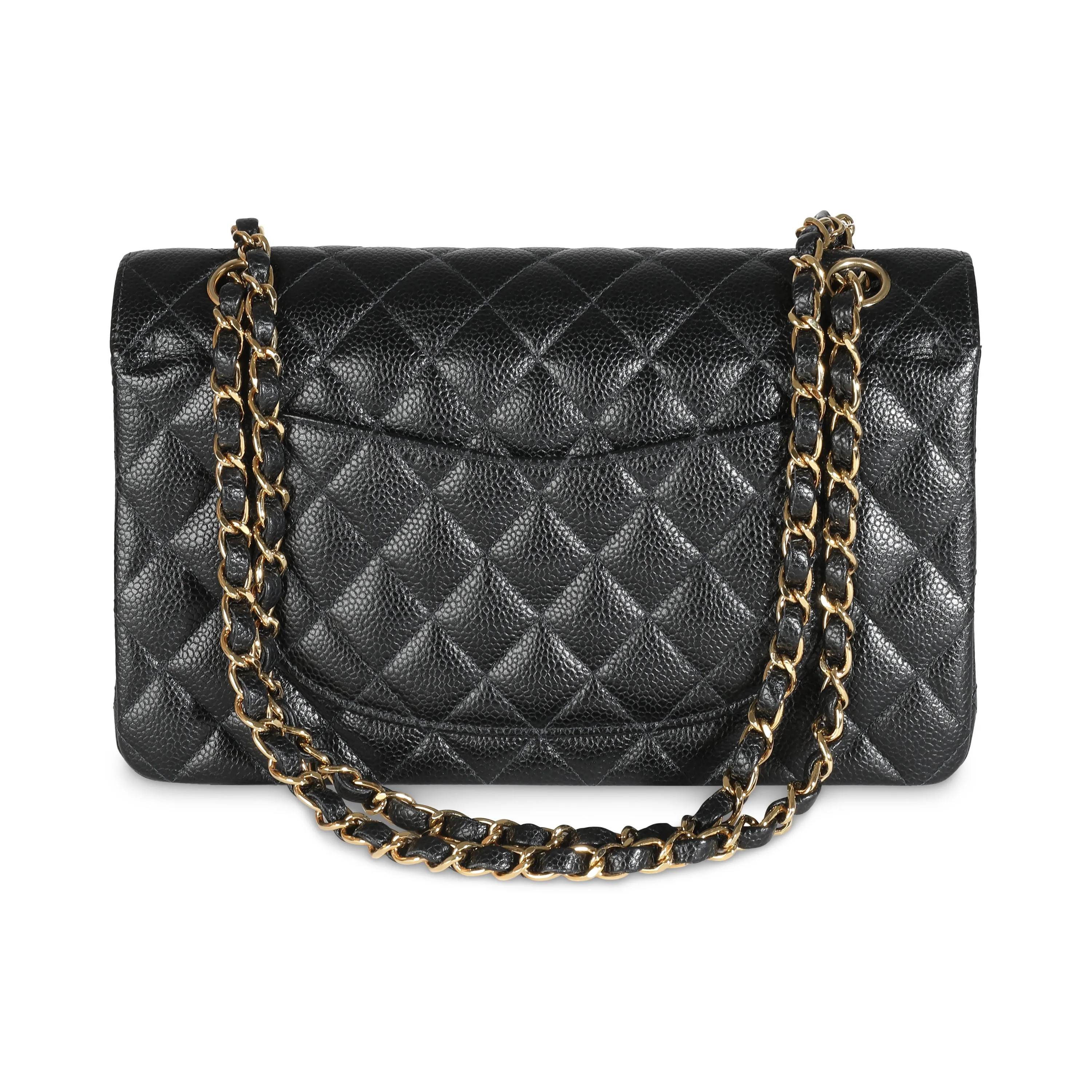 24K Black Quilted Medium Classic Double Flap Bag