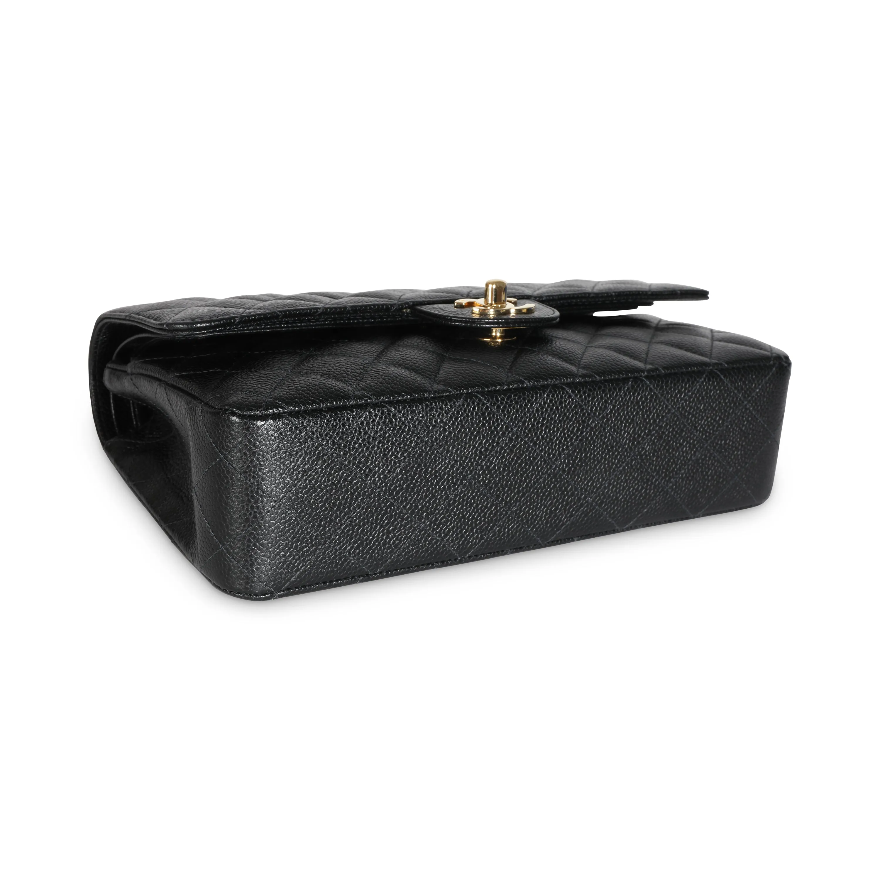 24K Black Quilted Medium Classic Double Flap Bag